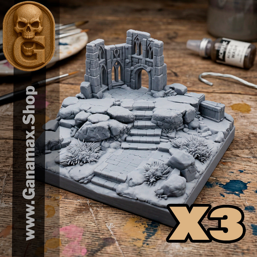 Ruines de Temple Enneigé – Décor miniature imprimé en résine pour table de jeu