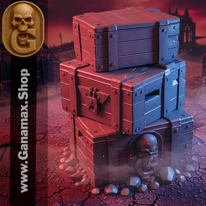 Pile de caisses gothiques – Décor en résine premium pour wargames et jeux de rôle (précommande)