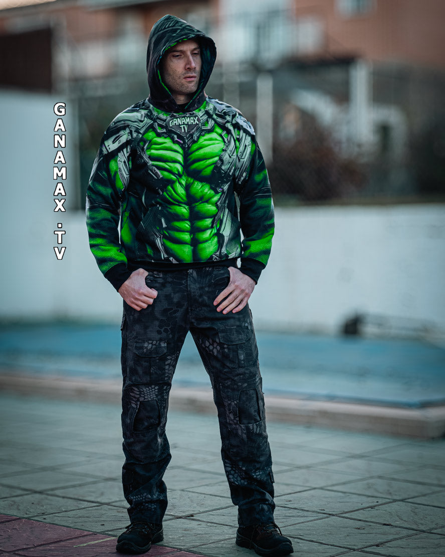 Sweat à capuche "Sweater de Wargame Guerrier Ork Futuriste"