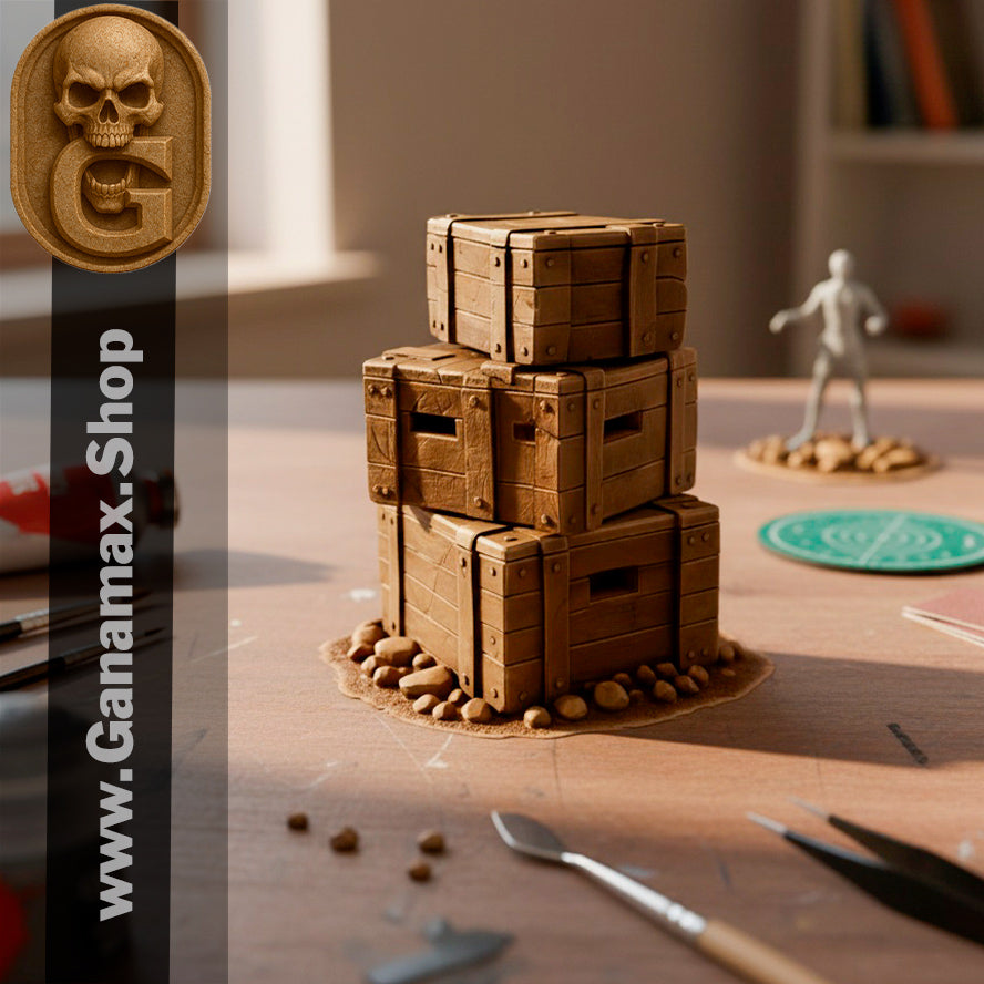 Pile de caisses gothiques – Décor en résine premium pour wargames et jeux de rôle (précommande)