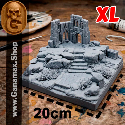 Ruines de Temple Enneigé – Décor miniature imprimé en résine pour table de jeu