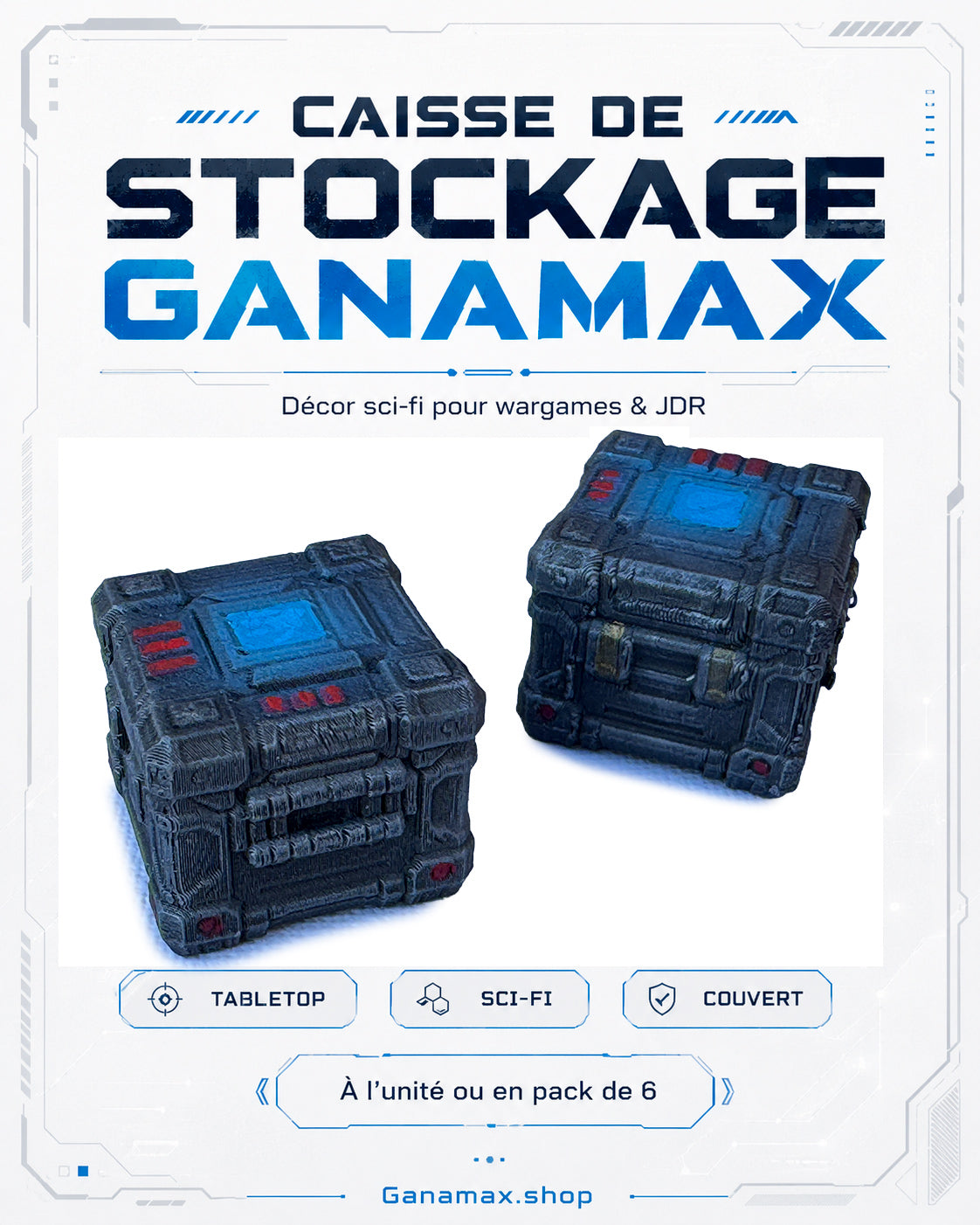 Caisse de Stockage Sci-Fi Ganamax – Décor de Couvert pour Wargames & JDR